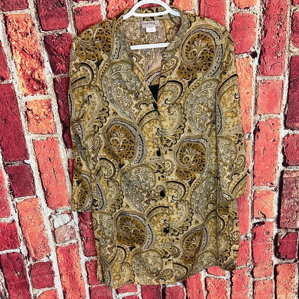 Vintage Coral Bay Plus Paisley Button-Down Blouse 1X